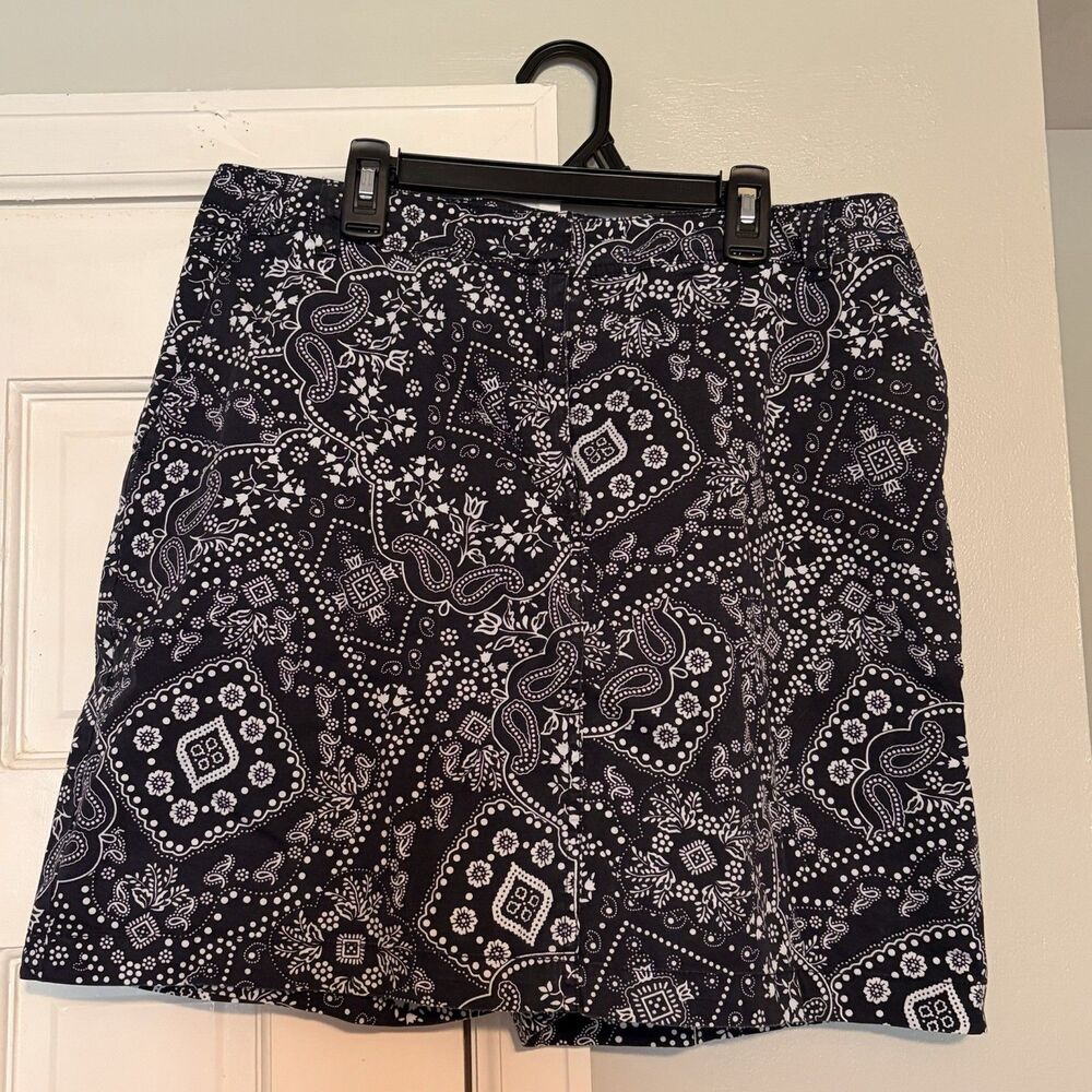 Karen Scott Womens Sz 12 Skort Cotton Stretch Navy White Bandana Print EUC